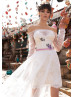 Off Shoulder Lace Tulle Beaded Wedding Dress